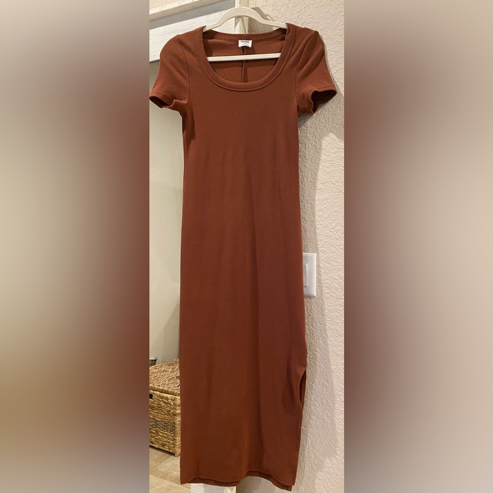 Cotton On ribbed short sleeve tee MIDI Dress in color Vintage Brown - Size M - Picture 4 of 14